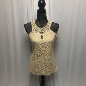 Avital Tank Top Womens Size Large Tan Lace Lined Sleeveless Shirt